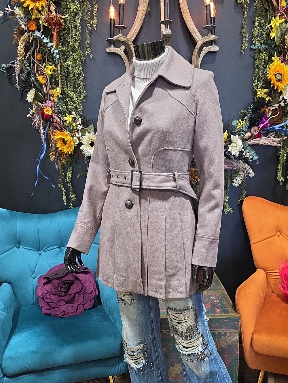 Guess Belted Wool Coat in Taupe